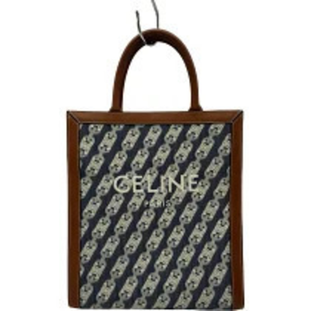 Celine Vertical Cabas Navy Blue Canvas Calfskin Shoulder Bag